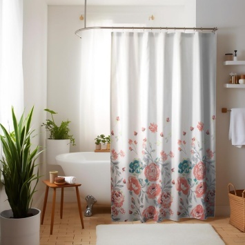 Шторы для в/к AQUADOMER п/э 180*180см плотн 90г/м2 12 колец Красные пионы на беломXT-028