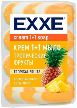 Мыло косметическое 75г*4шт, "EXXE 1+1" Тропические фрукты, оранжевое, полосатое ЭКОПАК