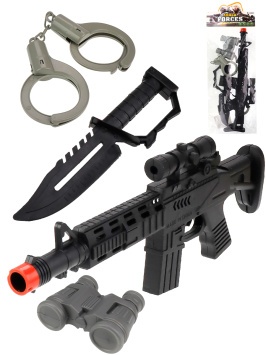 Игровой набор "Спецназ"(автомат-трещотка (38см),наручники,бинокль,нож,в пакете) ( Арт. 1989008)