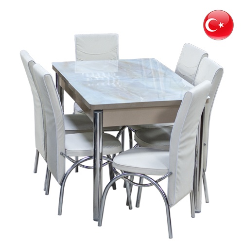 Столовый комплект "1 стол + 6 стула" с хром. ножками мод.1278 (BSR-Турция)