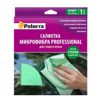 Микрофибра PROFESSIONAL,для стекол 35*35см,в карт.уп.PATERRA 406-011