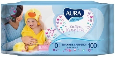 Влажные салфетки 100 шт, для детей компакт "AURA Ultra comfort"