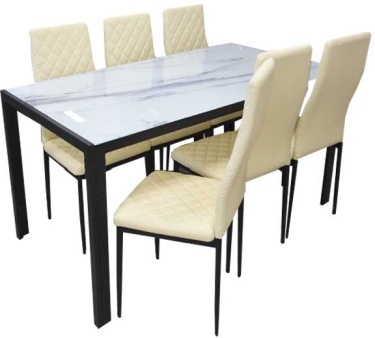 Комплект Marmarox стол + 6 стульев (DT-223/DC-216) белый мрамор/бежевый стул