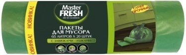 Master FRESH Пакеты для мусора С УШКАМИ, 65 литров*20 штук (ЗЕЛЕНЫЕ) 14мкм