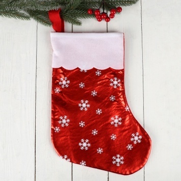 Носок для подарков "Мерцание" красный со снежинками, 19х38 см 2363895