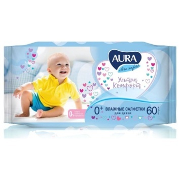 Влажные салфетки 60 шт, для детей "AURA Ultra comfort"