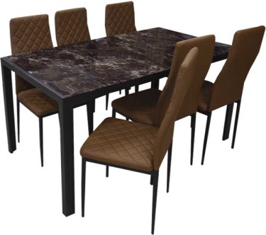 Комплект Marmarox стол + 6 стульев (DT-223/DC-216) коричневый мрамор/коричневый стул