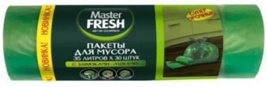 Пакеты д/мусора 35л, 30шт, "Master FRESH" с ушками зеленые 12мкм