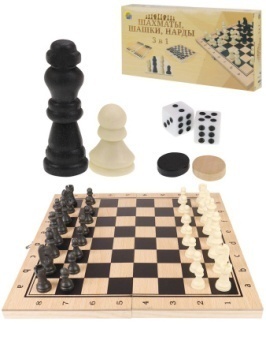 Игра 3 в 1 дерево (шахматы, шашки, нарды) 24х12х3 см шах.фиг.- пластик, шашки-дерево ( Арт. ИН-9463)