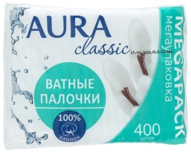 Ватные палочки 400 шт, п/э "AURA CLASSIC"