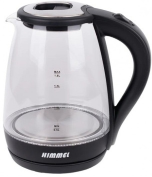 Чайник HIMMEL KB-5017, 1,7 л, 1500 Вт, закрытый нагревательный элемент, стекло пласт,черный