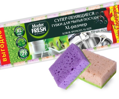 Губки для мытья посуды XL (bubble-поролон), 10шт. ми Master FRESH