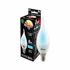 Лампа светодиодная свеча С35F (C37F) 8w Е14 6400К (Заря) (1516)