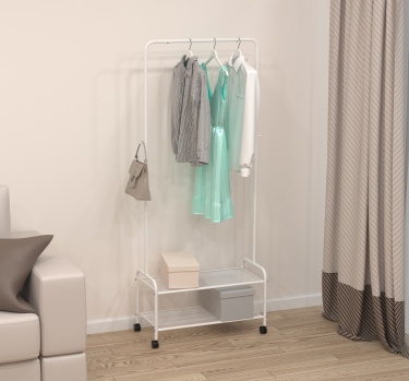 Вешалка гардеробная "Валенсия 22М" с двумя полками, на колёсах (VALENCIA 22M clothes rack) (Белый)