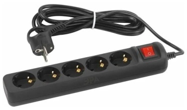 Удлинитель электрический ЭРА UX-5es-1,5m-B с заземл, с выкл. 5 розет. 1,5м ПВС 3х0,75мм2 черный Удлинитель электрический ЭРА UX-5es-1,5m-B с заземл, с выкл. 5 розет. 1,5м ПВС 3х0,75мм2 черный