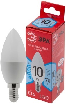 Лампа светодиодная ЭРА B35-10W-840-E14 R, (диод, свеча, 10Вт, нейтр, Е14) ЭКО LED