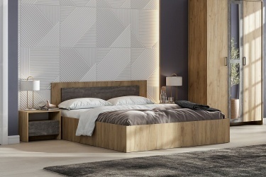 Мебель для спальни МСП 1 Кровать двойная универсальная 1,6*2,0 Дуб Золотой / Камень Тёмный