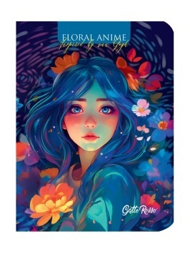 Gatto Rosso. Блокнот в клетку Floral anime. ГОЛУБОЙ