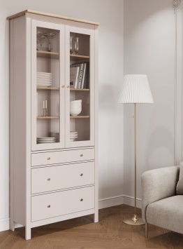 2.08.07.130.20 САГА шкаф с витриной 90 кашемир/ясень  р.904*414*2155Н