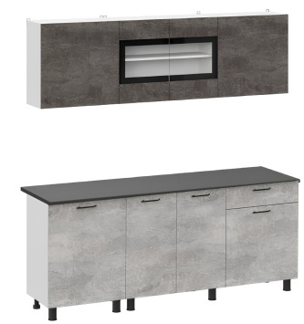 Кухонный гарнитур "КГ 9" (2,0м) Белый/Цемент темный/Цемент светлый/Черный