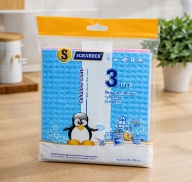 Губчатая салфетка SCRABBER 3 шт 15*15