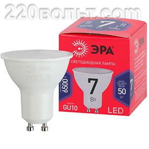Лампы СВЕТОДИОДНЫЕ ЭКО LED MR16-7W-865-GU10 R  ЭРА (диод, софит, 7Вт, хол, GU10)