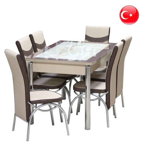 Столовый комплект "1 стол + 6 стула" с хром. ножками мод.1223 (BSR-Турция)
