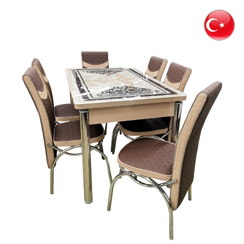 Столовый комплект "1 стол + 6 стула" с хром. ножками мод.1216 (BSR-Турция)